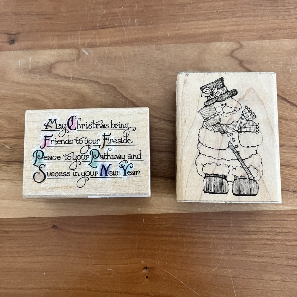 Set Of 2 Christmas Stamps Stampendous Sam The Snowman & Dots Christmas‎ Saying